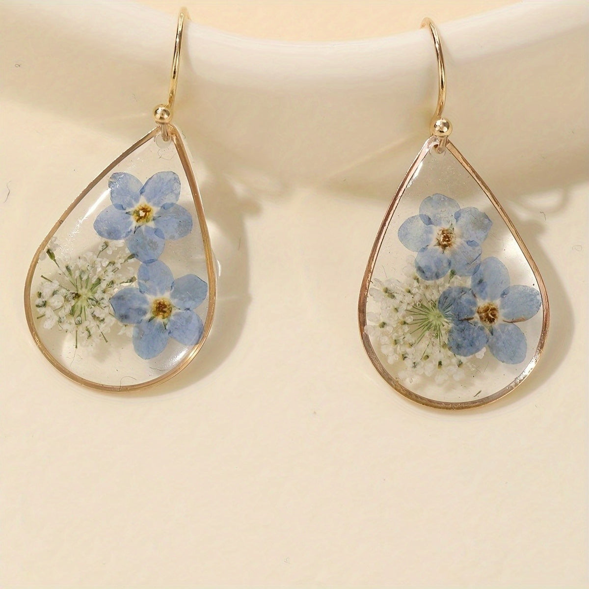 Pressed Flower Teardrop Earrings