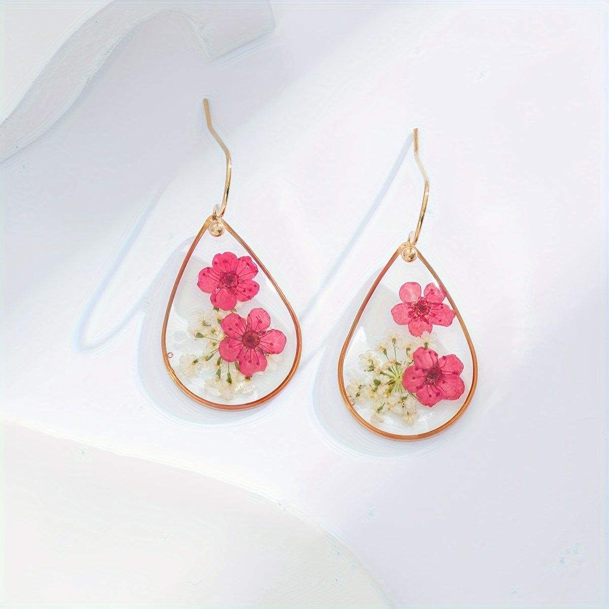 Pressed Flower Teardrop Earrings