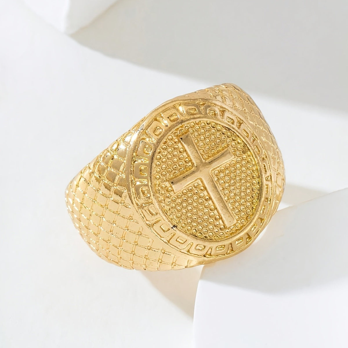 Cross & Greek Key Ring