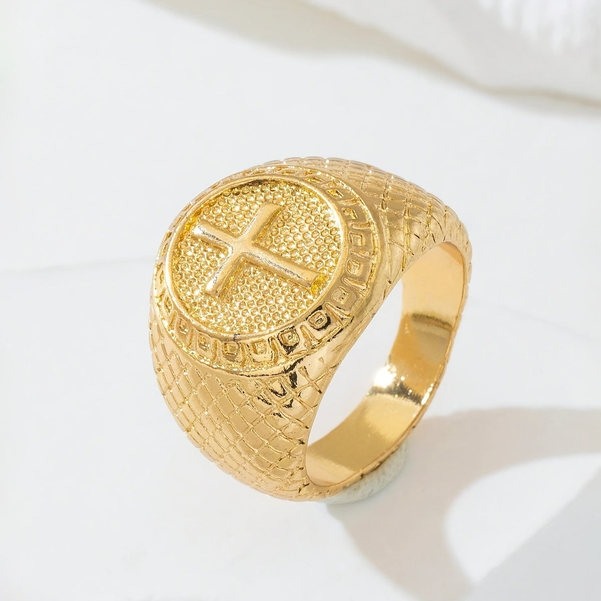 Cross & Greek Key Ring