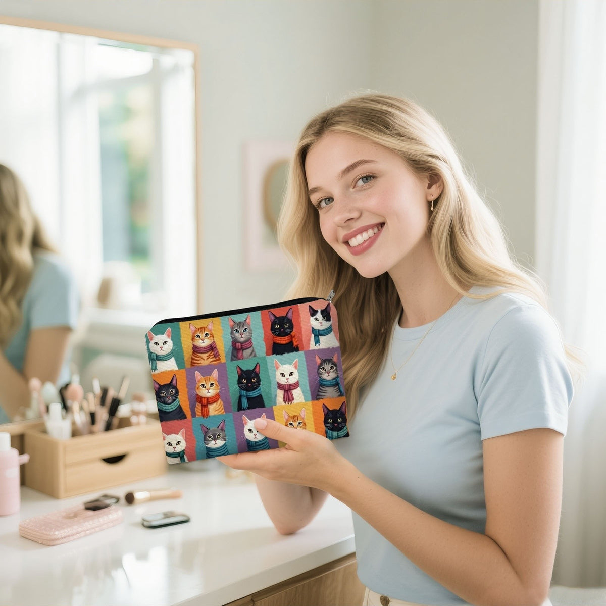 Colorful Cat Collage Cosmetic Bag