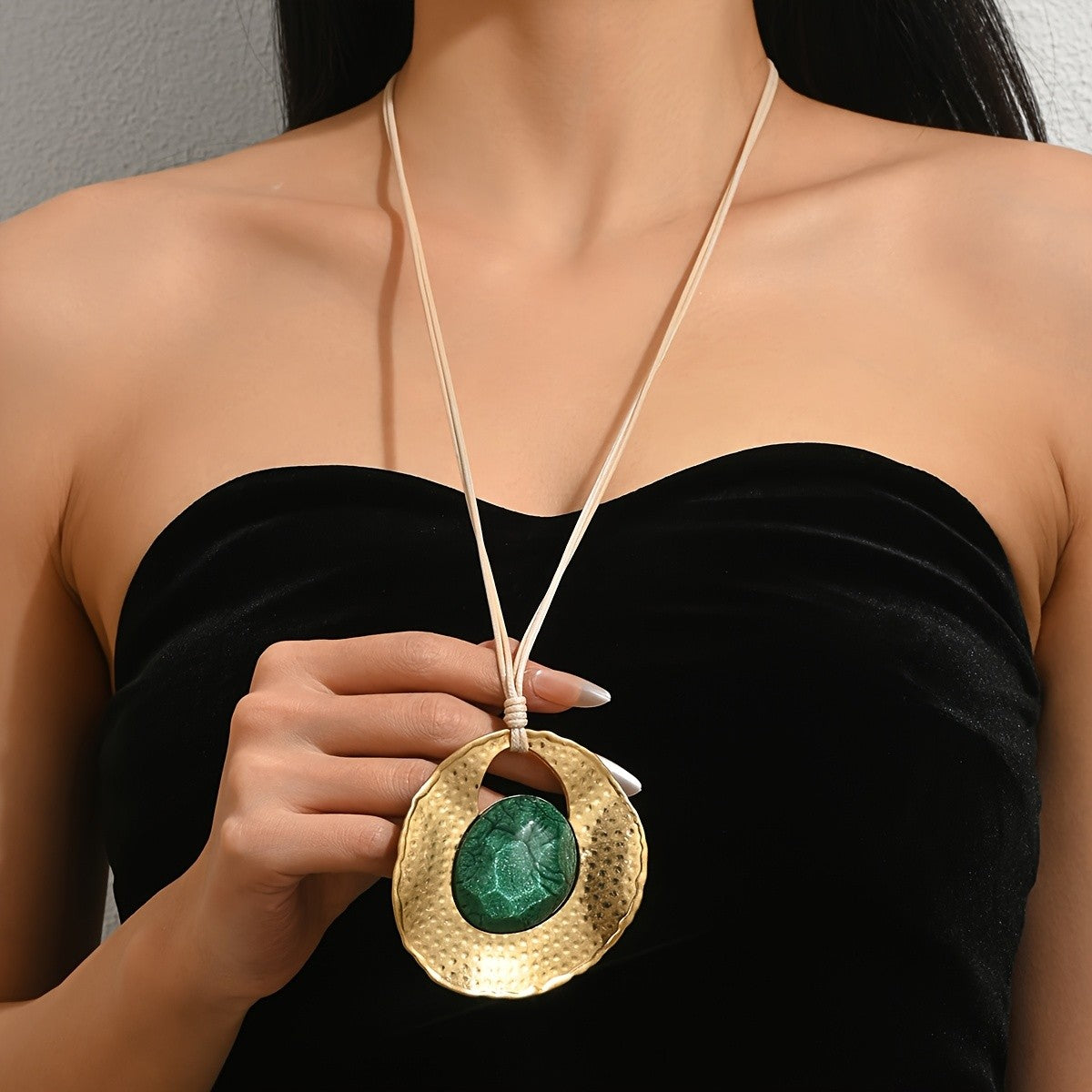 Green Resin Oval Pendant Necklace