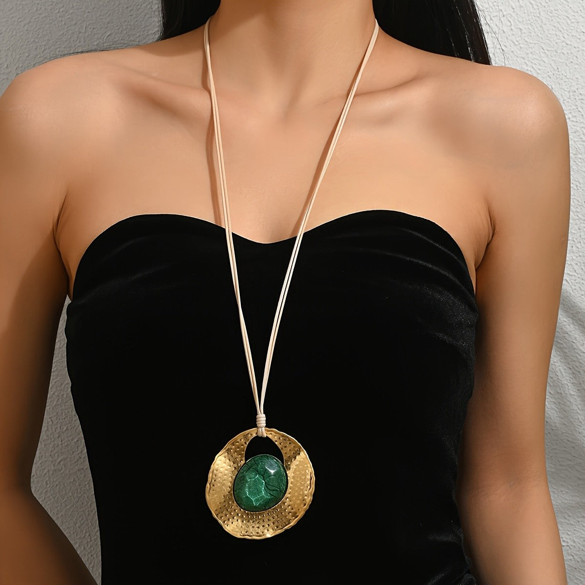 Green Resin Oval Pendant Necklace