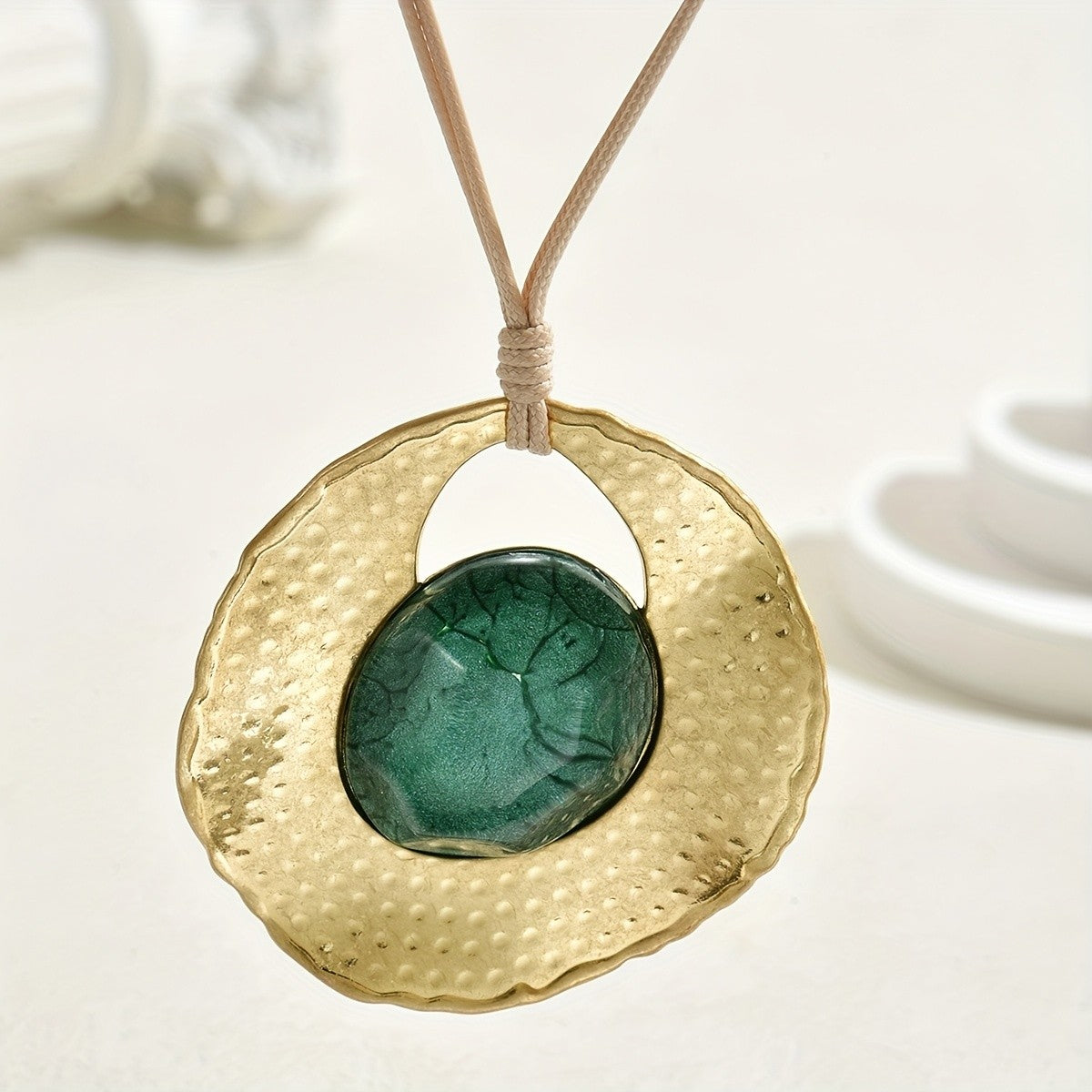 Green Resin Oval Pendant Necklace