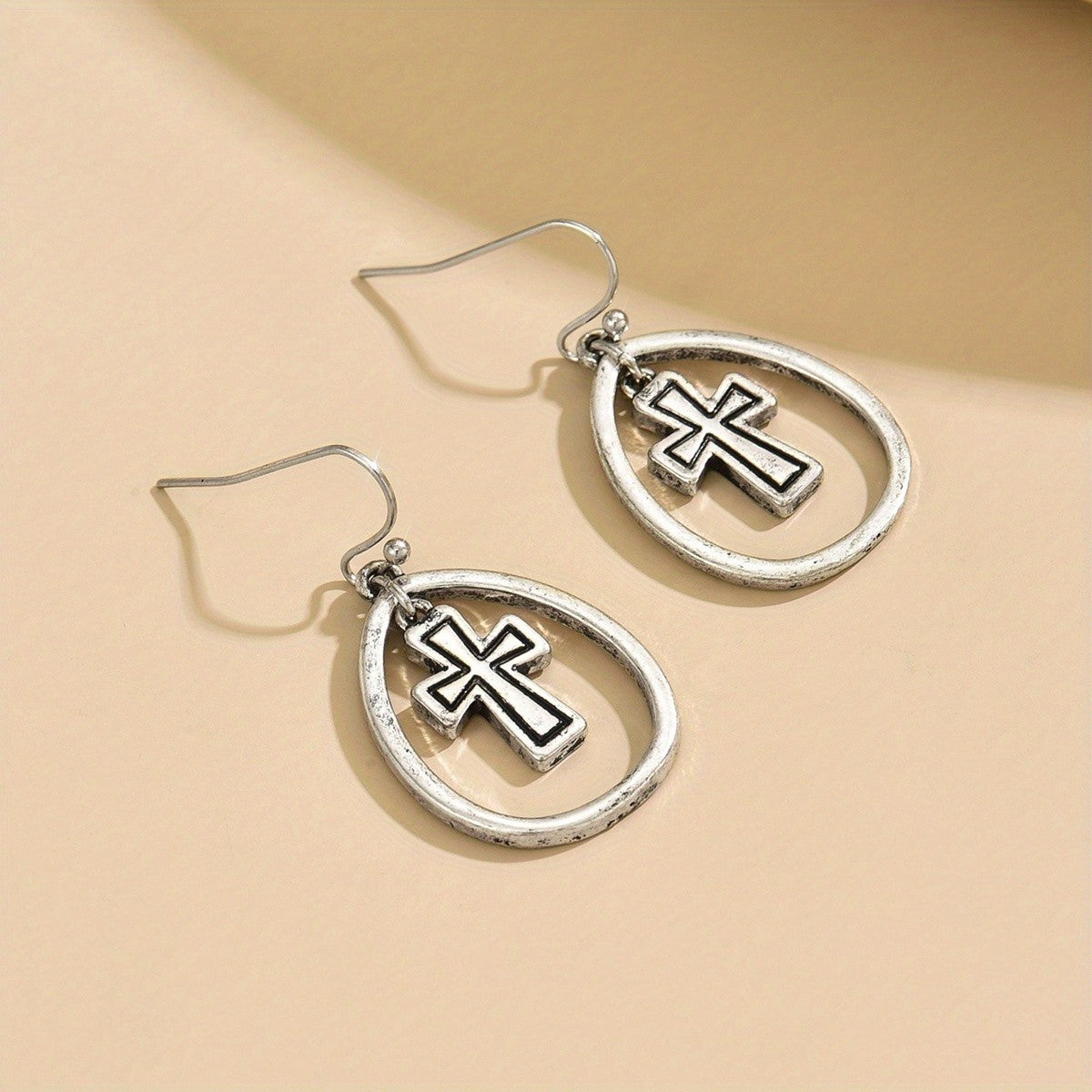 Cross Oval Drop Earrings