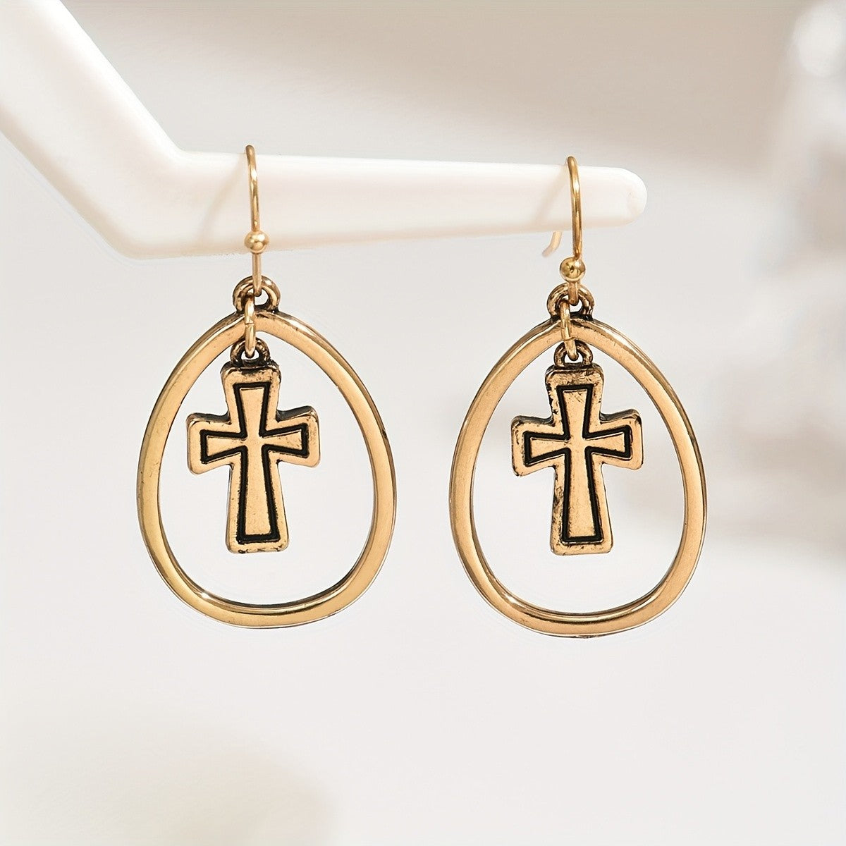 Cross Oval Drop Earrings