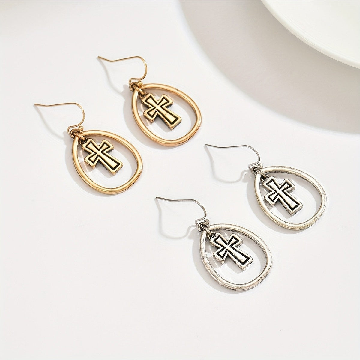 Cross Oval Drop Earrings