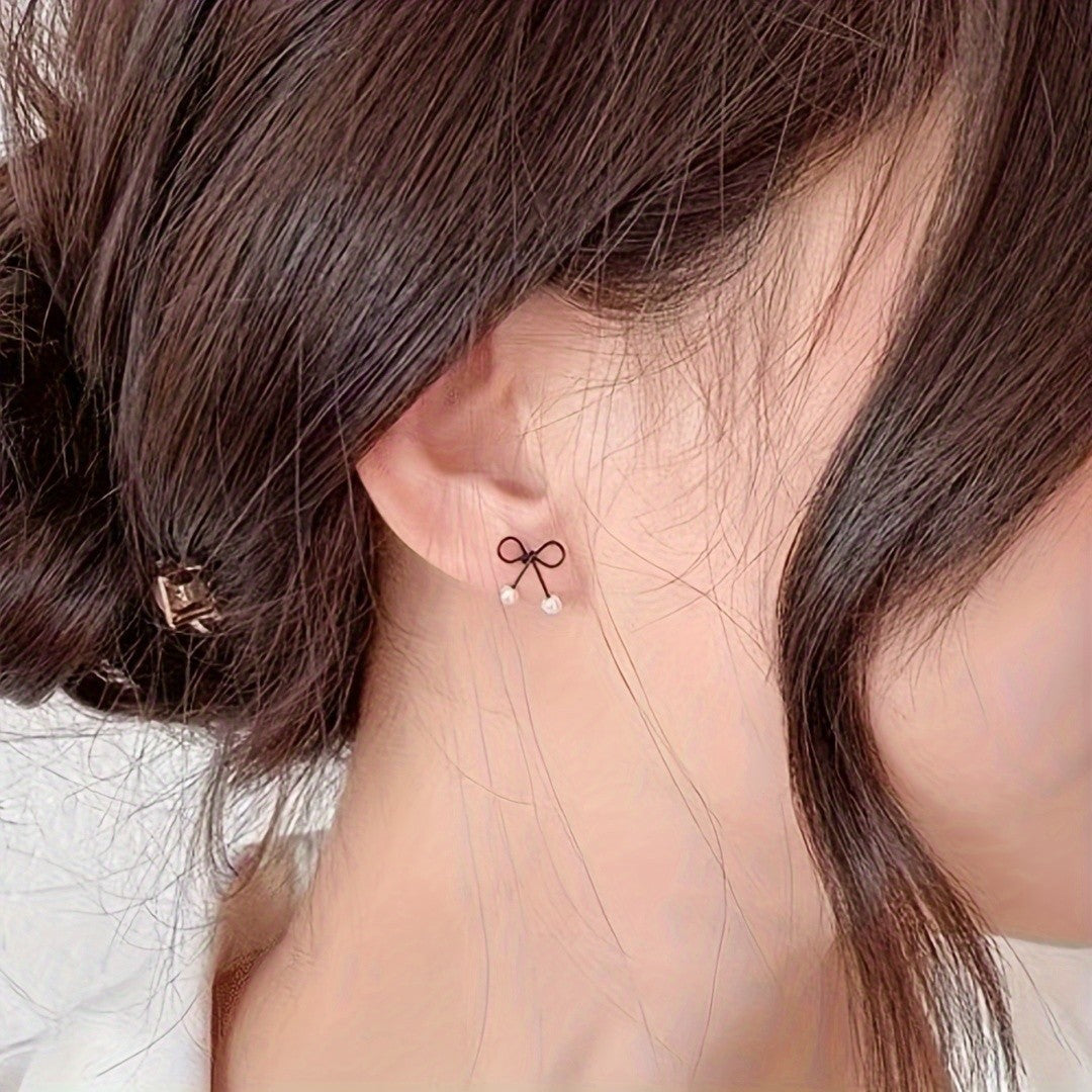 Black Bow Pearl Earrings