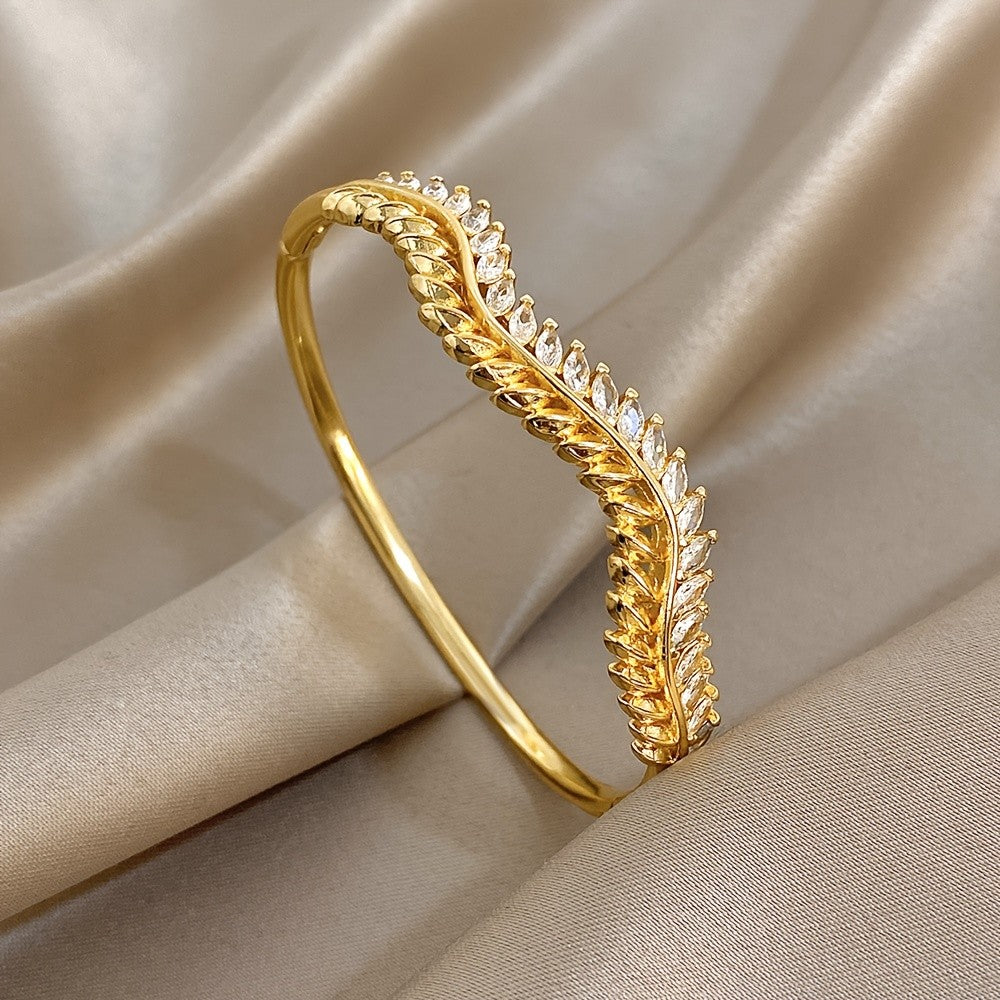 Curved Leaf Crystal Bracelet