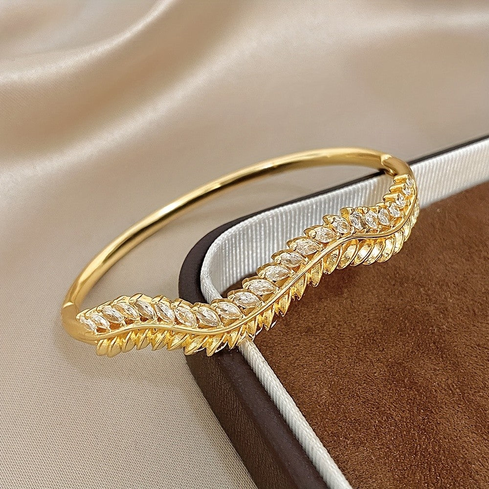 Curved Leaf Crystal Bracelet