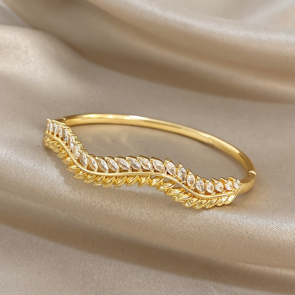 Curved Leaf Crystal Bracelet
