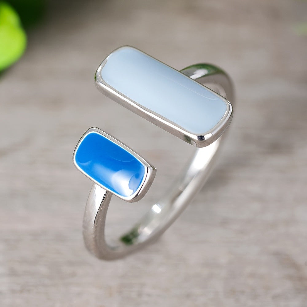 Blue Enamel Geometric Ring