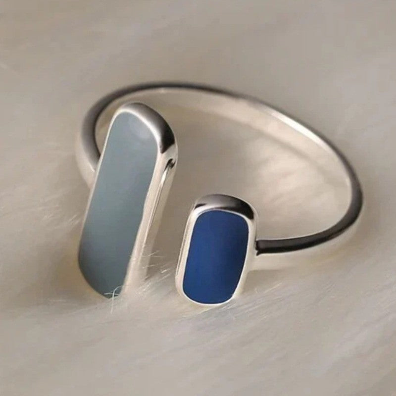 Blue Enamel Geometric Ring