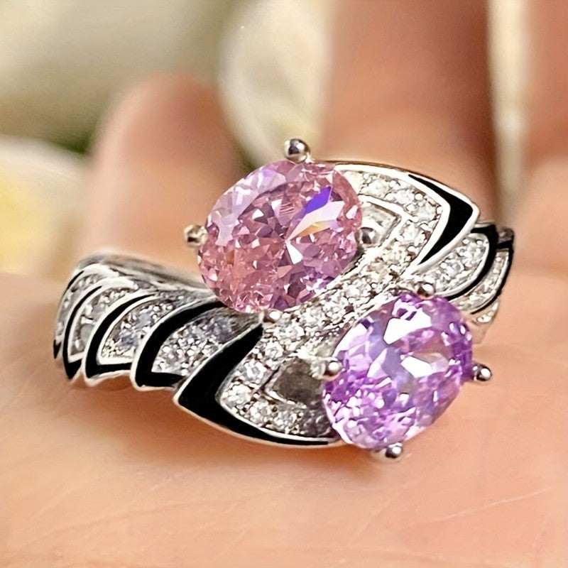 Two-Tone Oval Zircon Ring