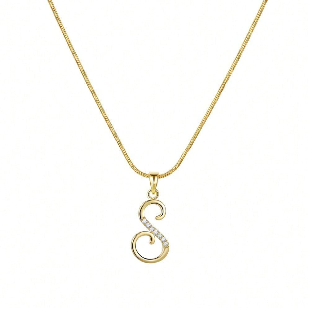 Zircon Crystal Cursive Initial Necklace