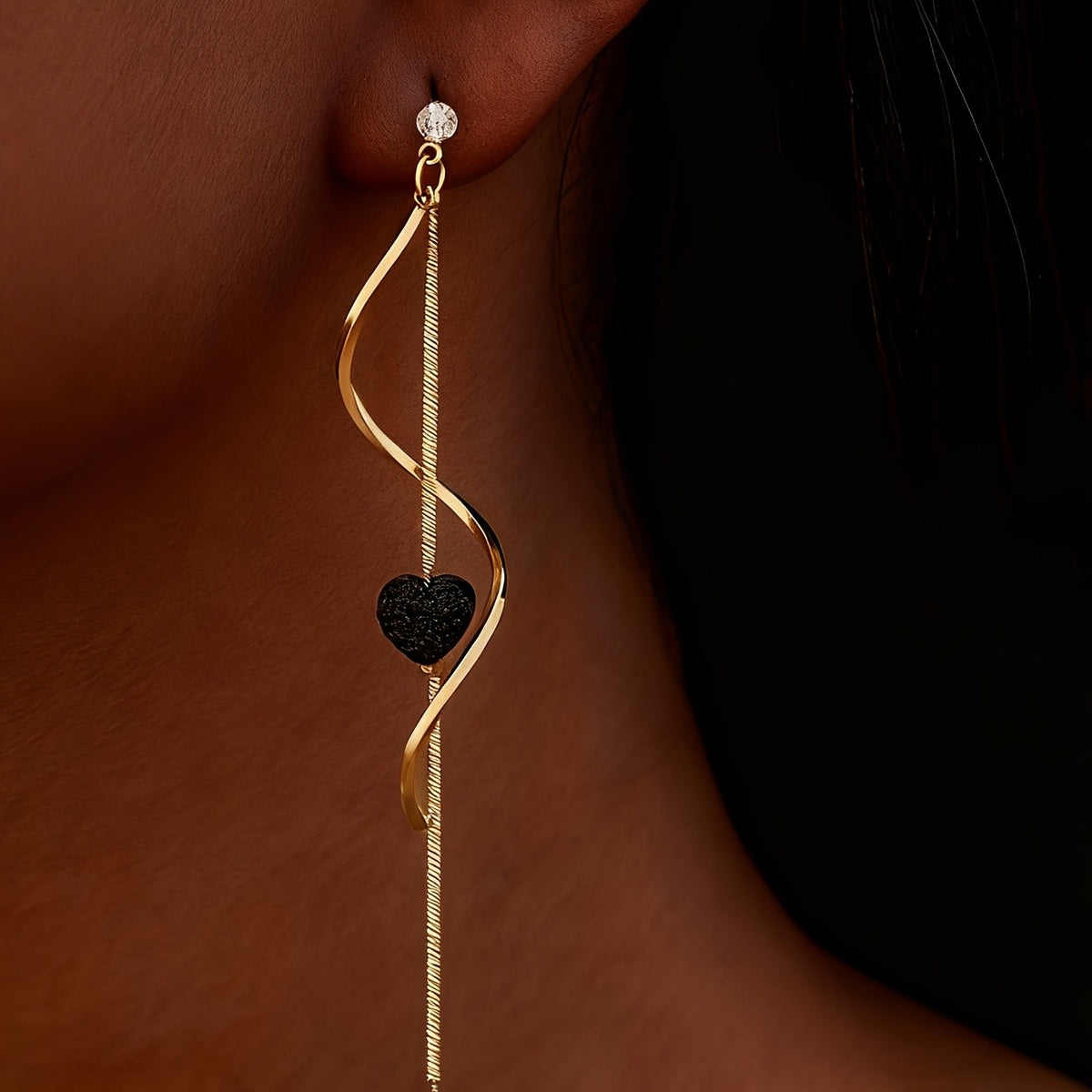 Crystal Heart Wave Drop Earrings