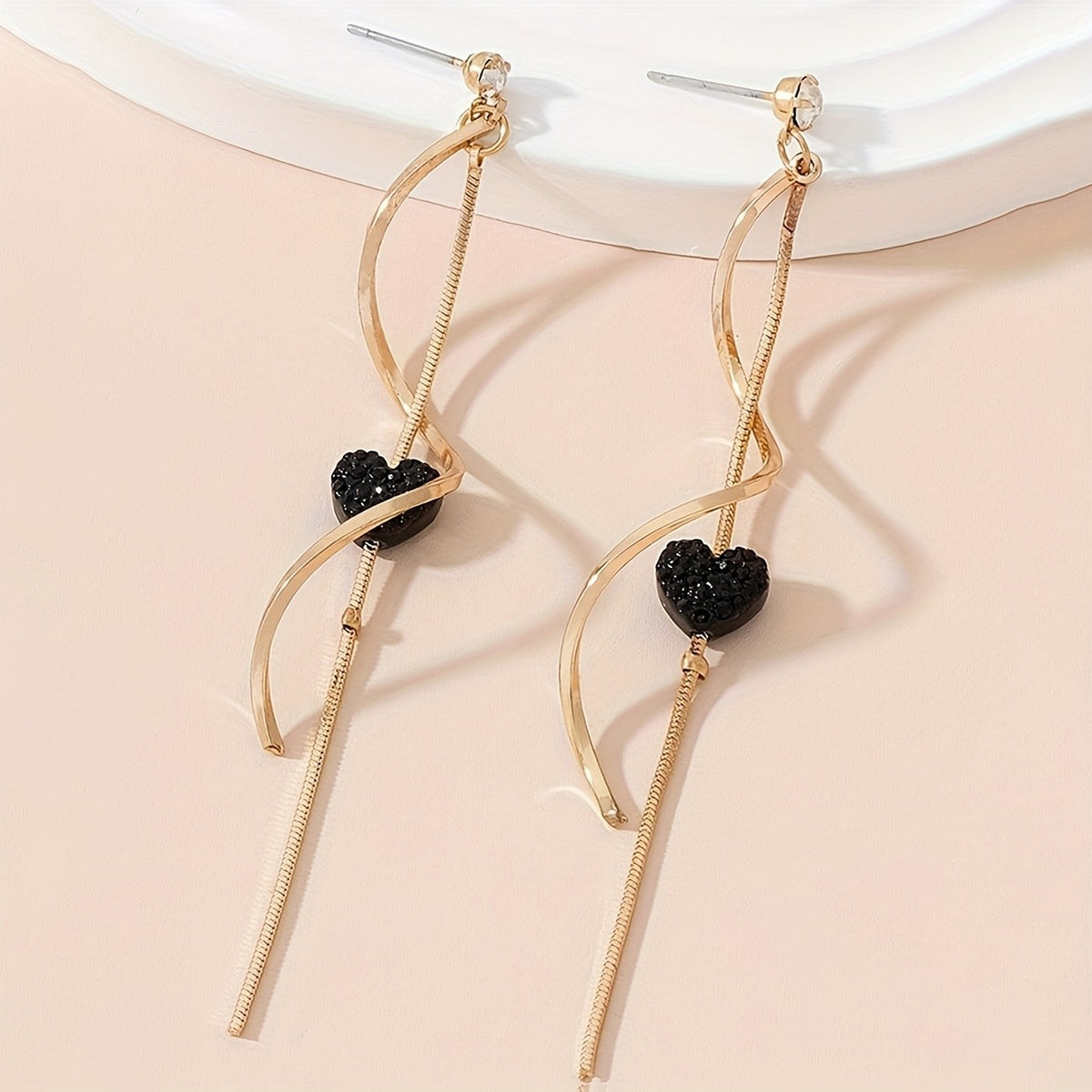 Crystal Heart Wave Drop Earrings