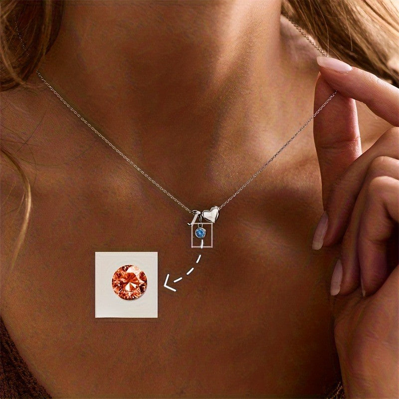 Initial Heart Birthstone Necklace