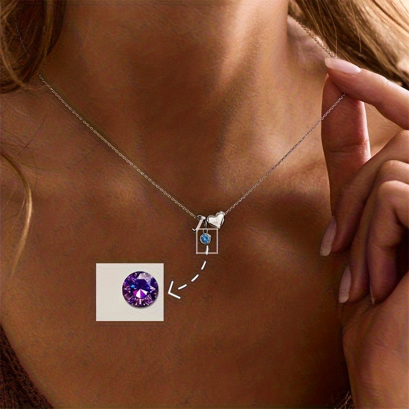 Initial Heart Birthstone Necklace