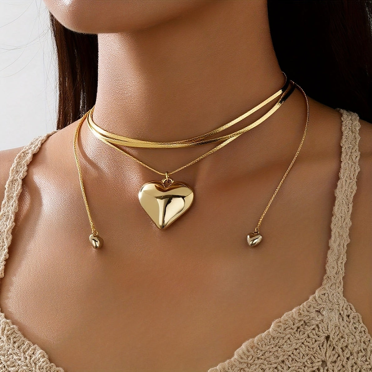 Layered Heart & Cord Necklace