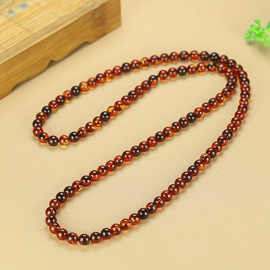 Red Amber Bead Wrap Necklace