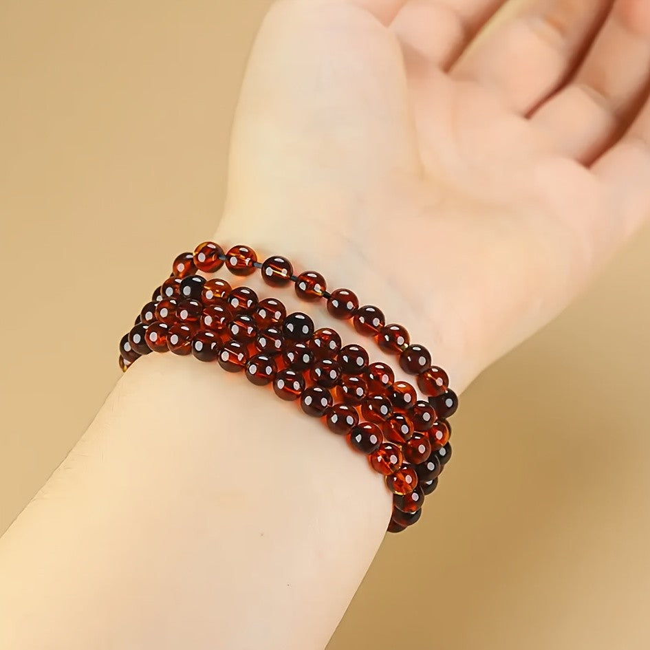 Red Amber Bead Wrap Necklace