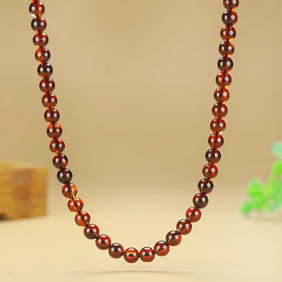 Red Amber Bead Wrap Necklace