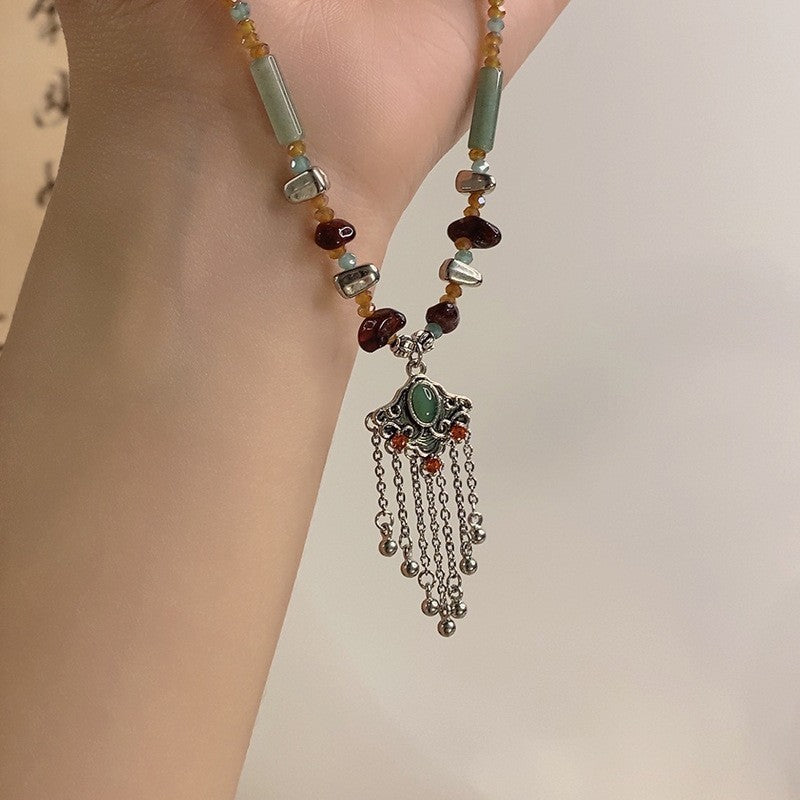 Green Stone Tassel Necklace