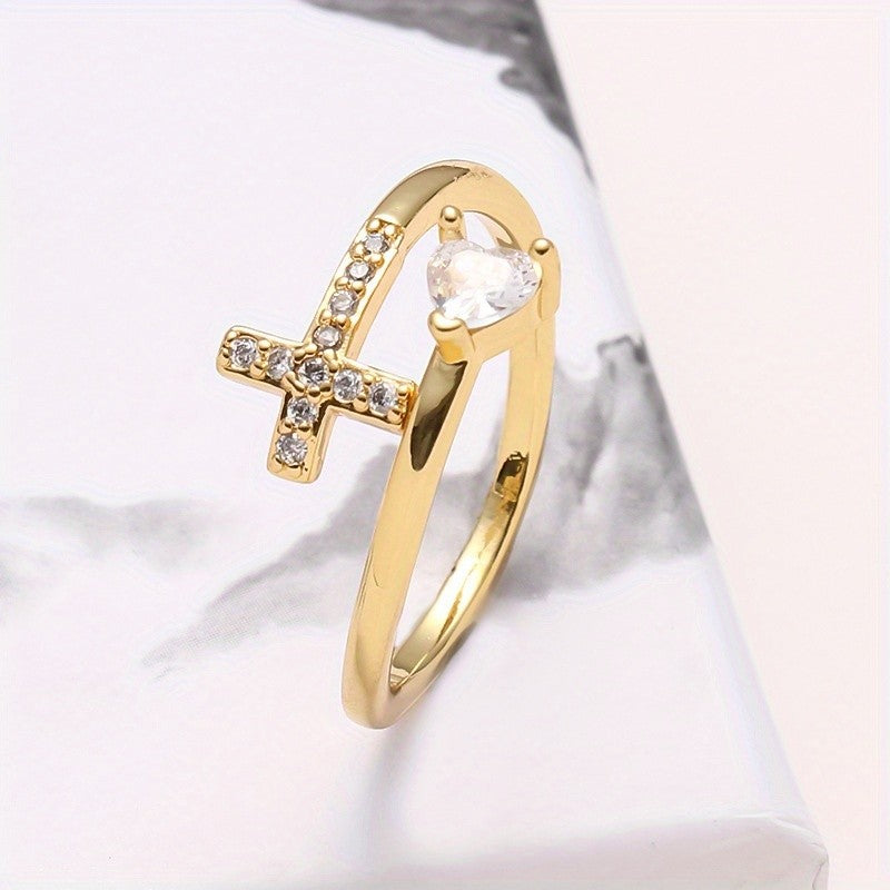 Pear Crystal Cross Open Ring