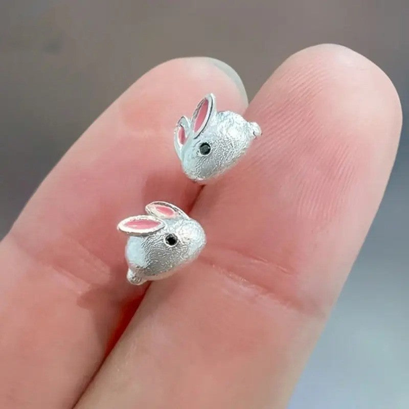 White Enamel Bunny Stud Earrings