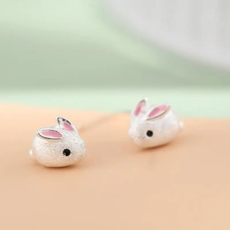 White Enamel Bunny Stud Earrings