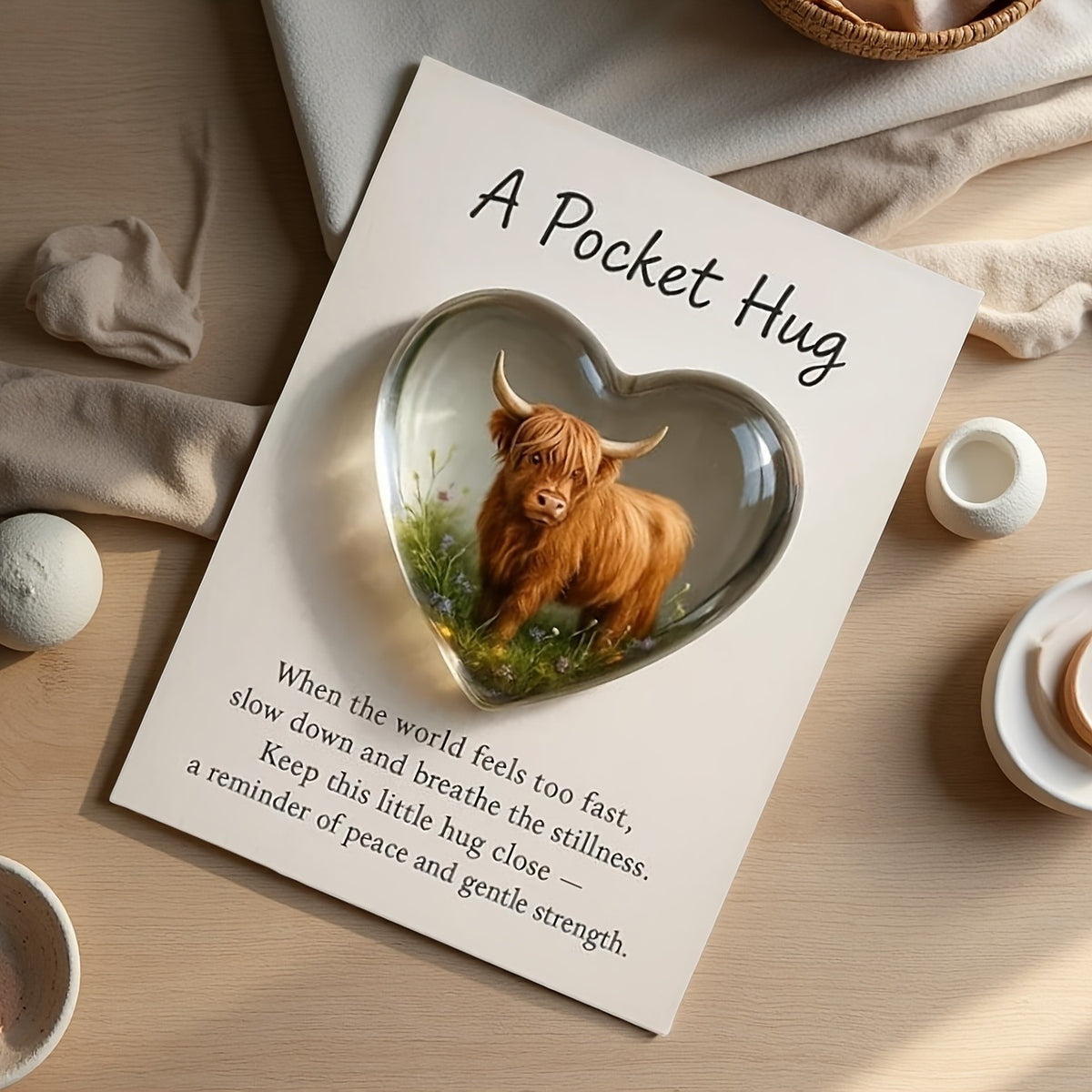 Highland Cow Heart Pocket Hug