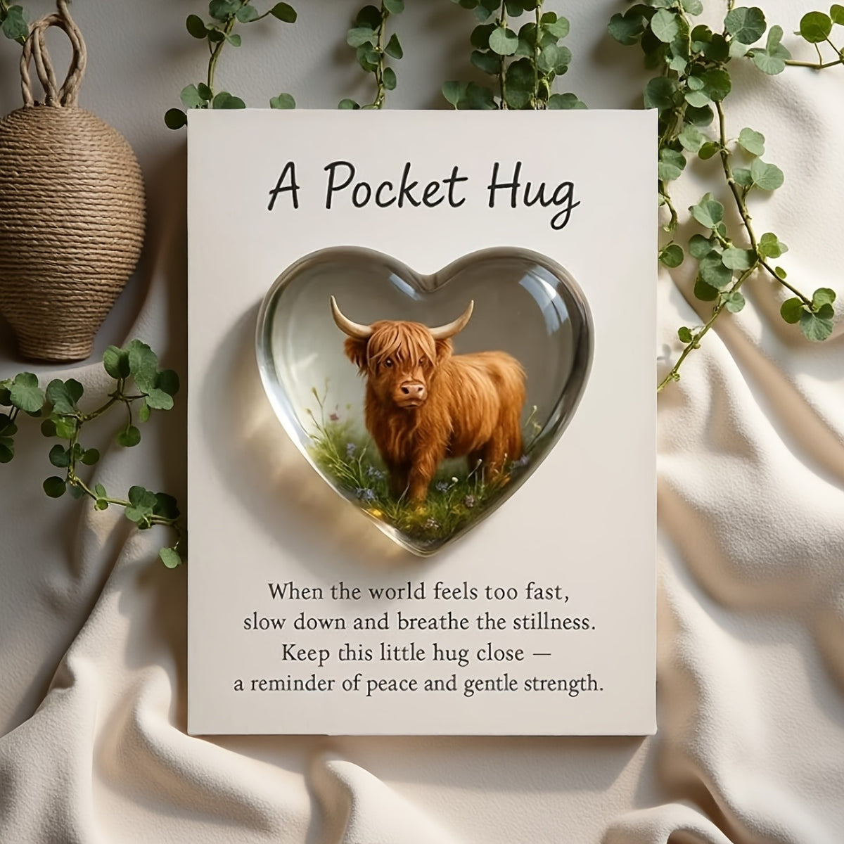 Highland Cow Heart Pocket Hug