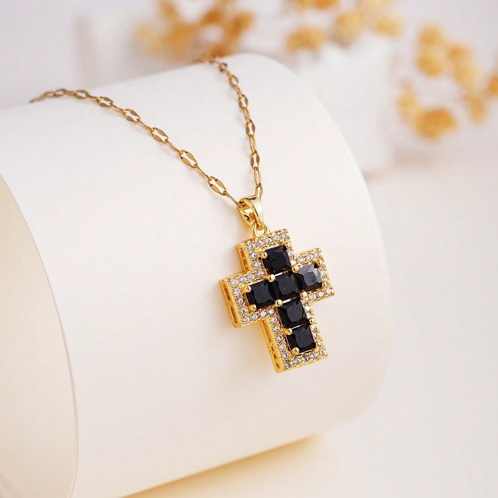 Multi-Color Crystal Cross Necklace