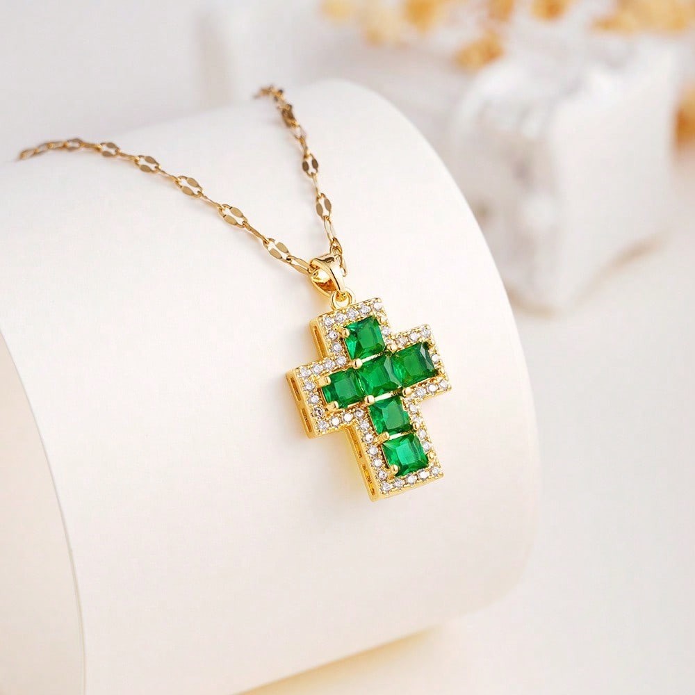 Multi-Color Crystal Cross Necklace