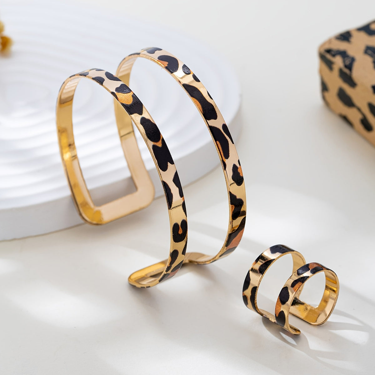 Leopard Print Open Cuff & Ring Set