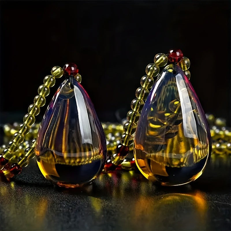 Multicolor Amber Teardrop Bead Necklace