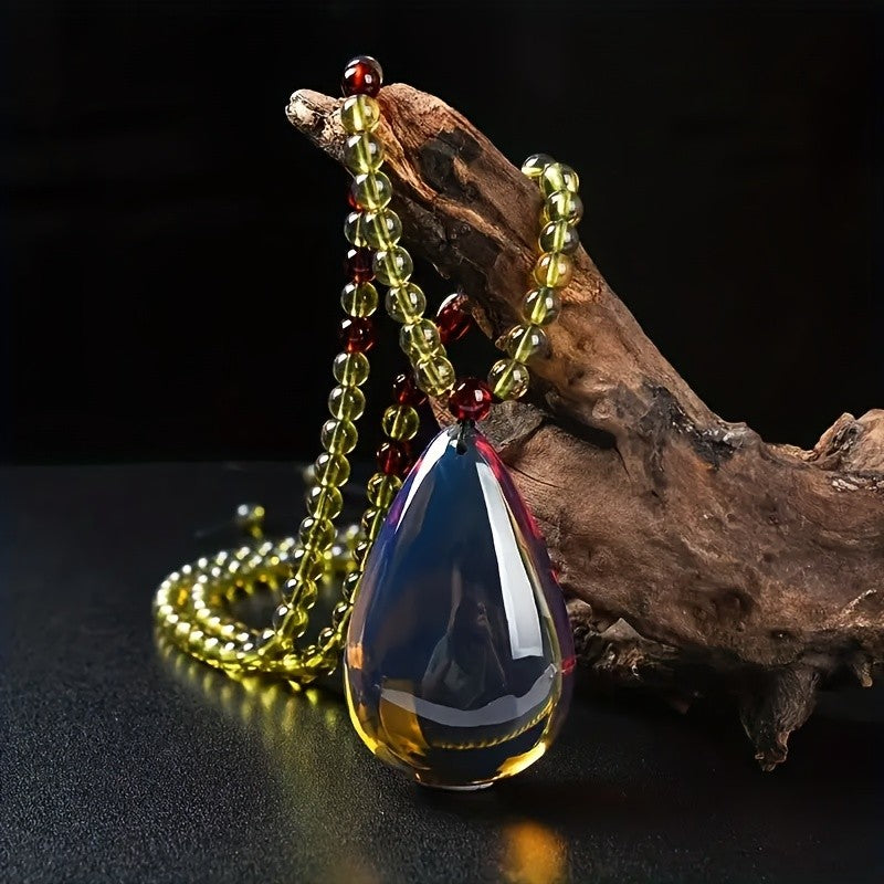 Multicolor Amber Teardrop Bead Necklace