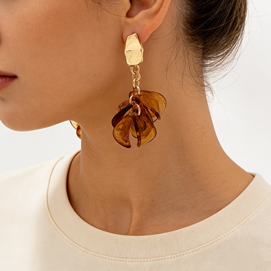 Amber Swirl Floral Drop Earrings