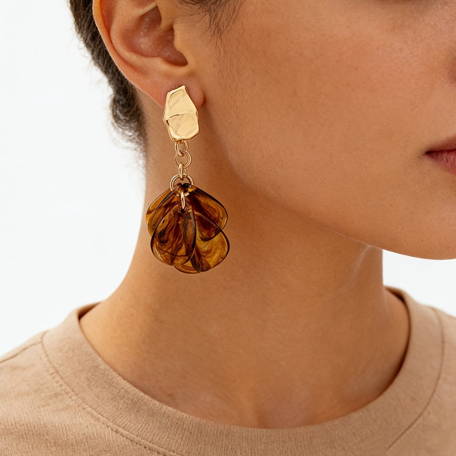 Amber Swirl Floral Drop Earrings