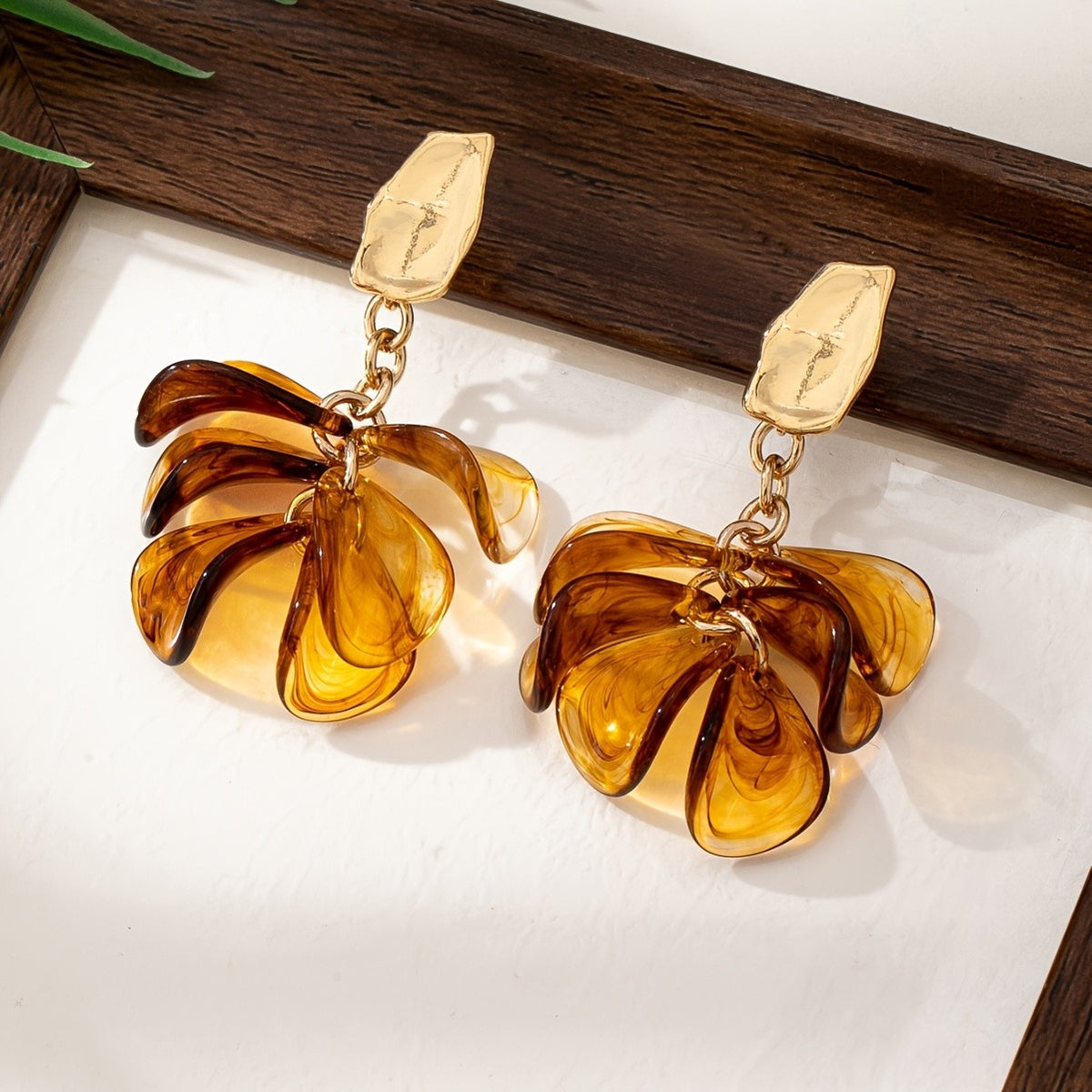 Amber Swirl Floral Drop Earrings