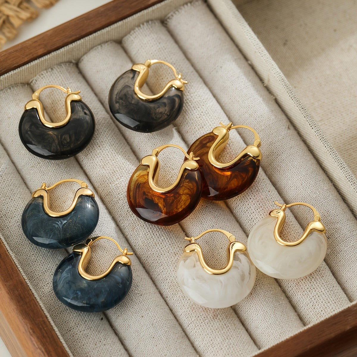 Blue Marble Semi-Circle Hoop Earrings