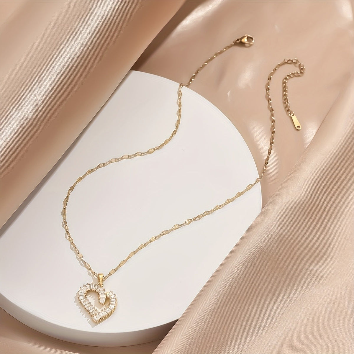 Baguette Rhinestone Open Heart Necklace