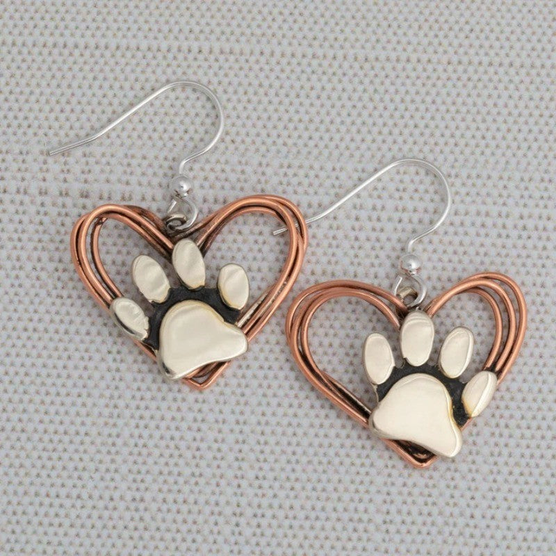 Copper Wire Heart Paw Drop Earrings