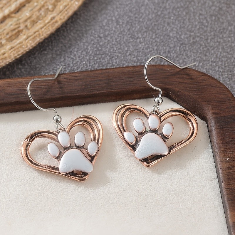 Copper Wire Heart Paw Drop Earrings