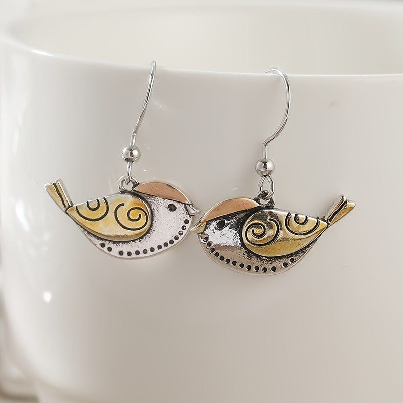 Two-Tone Bird Drop Earrings