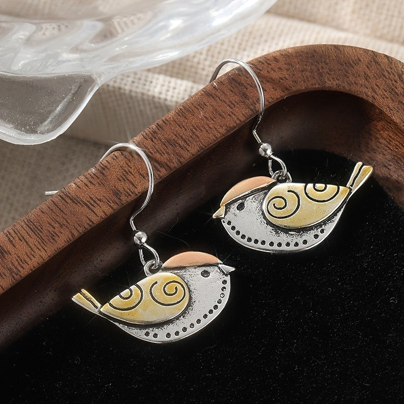 Two-Tone Bird Drop Earrings