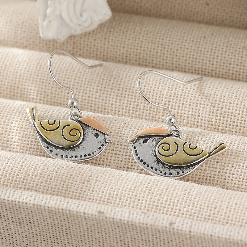 Two-Tone Bird Drop Earrings