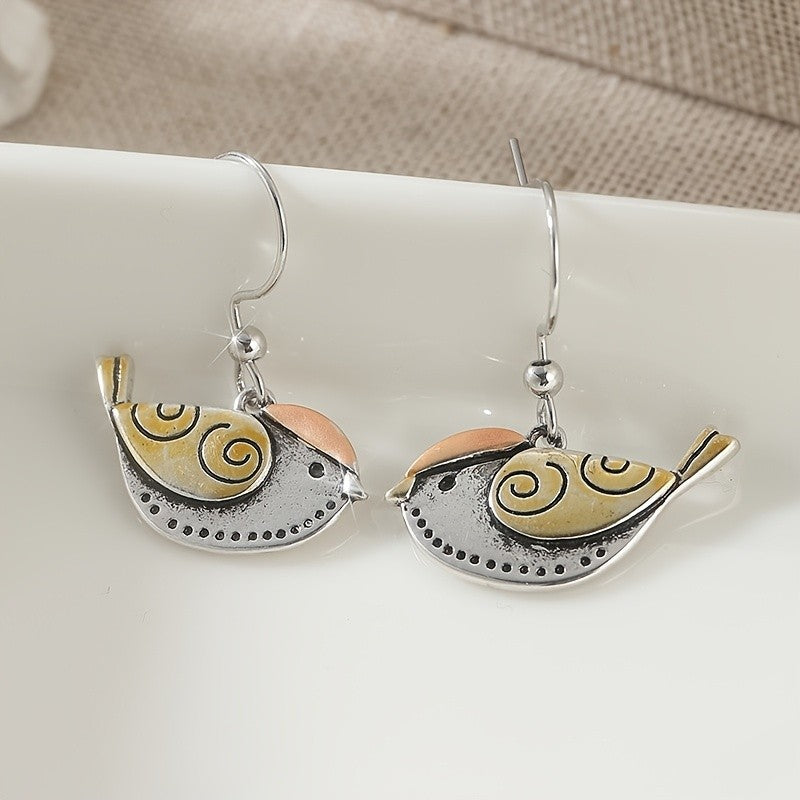 Two-Tone Bird Drop Earrings