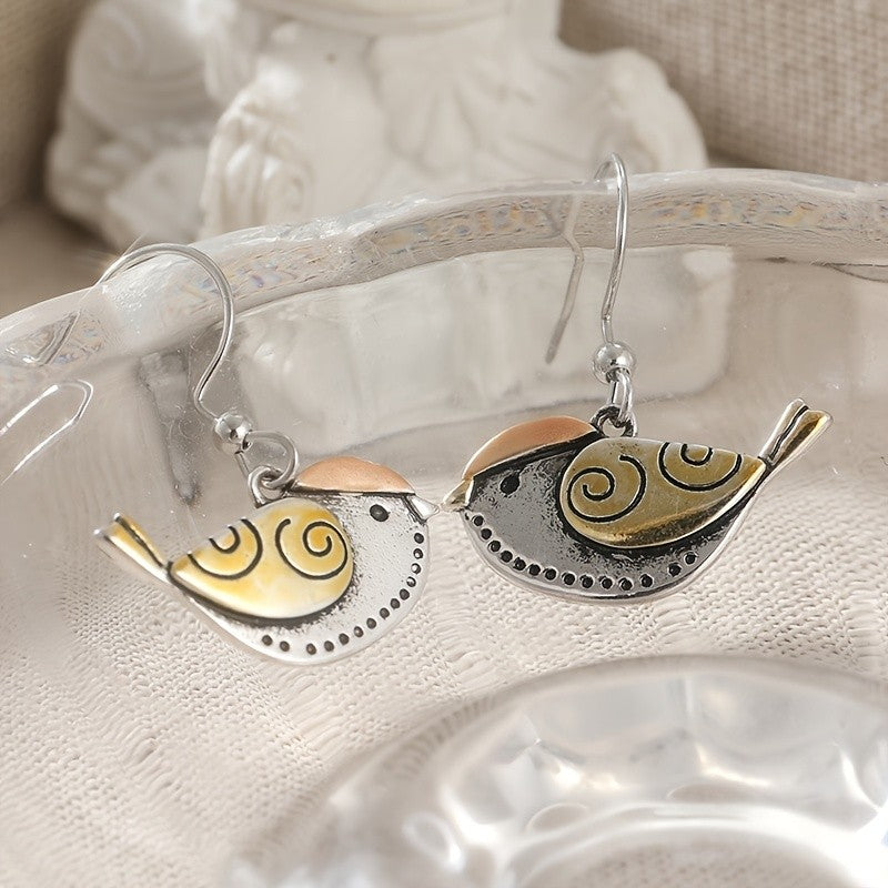 Two-Tone Bird Drop Earrings